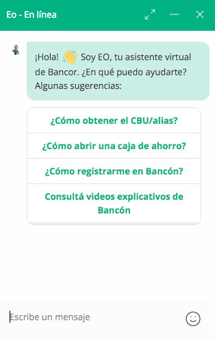 Chat de atención al cliente del banco de córdoba BANCOR | Argentina
