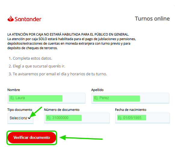 Pedir turno banco Santander Río si no soy cliente