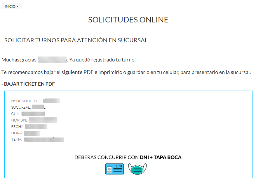 solicitudes online turnos online Banco del Chubut